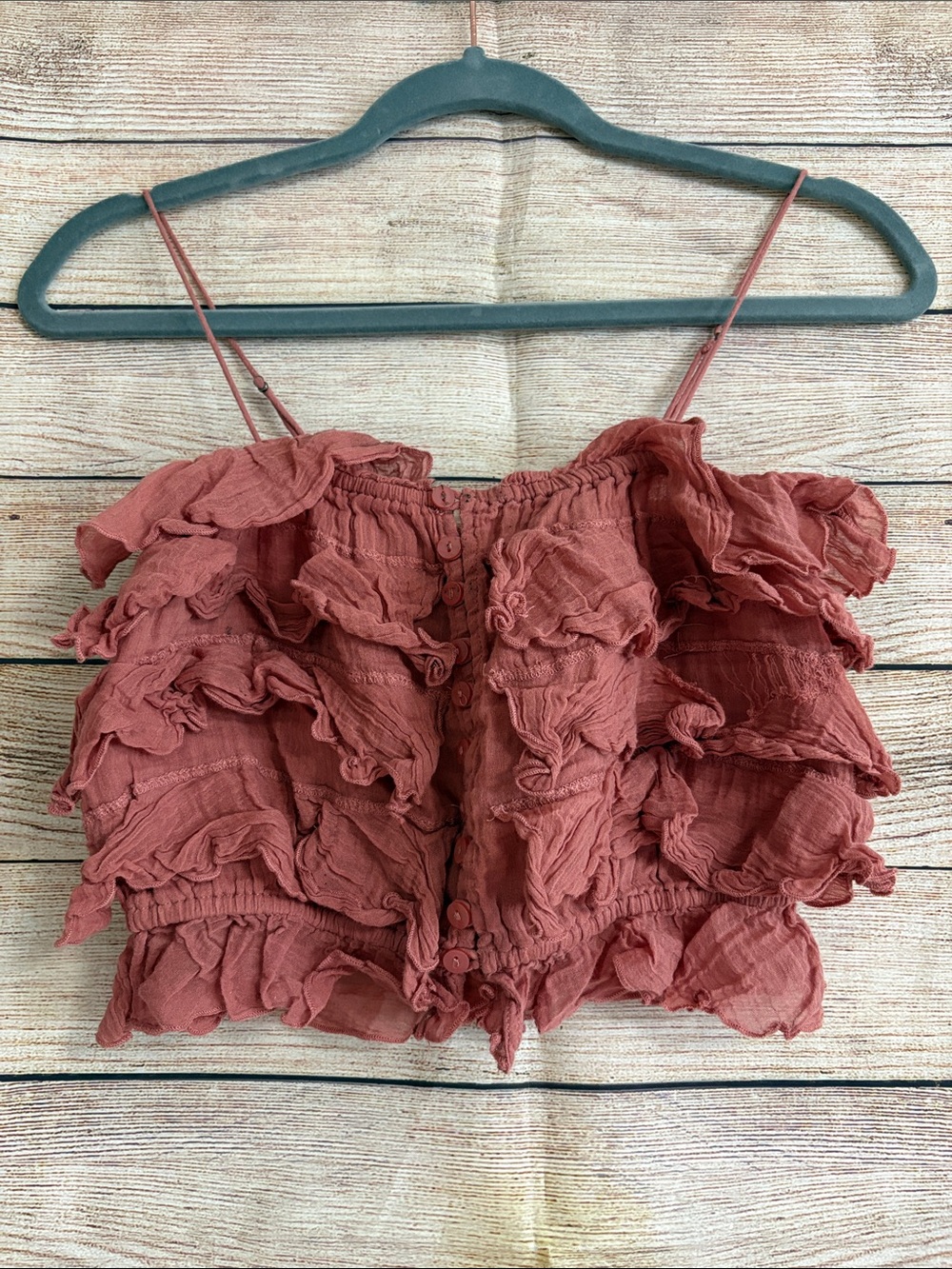 Free People Rust Ruffle Cropped Tank Top